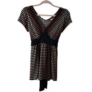 Sm Y2K VTG Cocomo Polka Dot Empire Waist Top Blouse Retro Mod Coquette Snatched